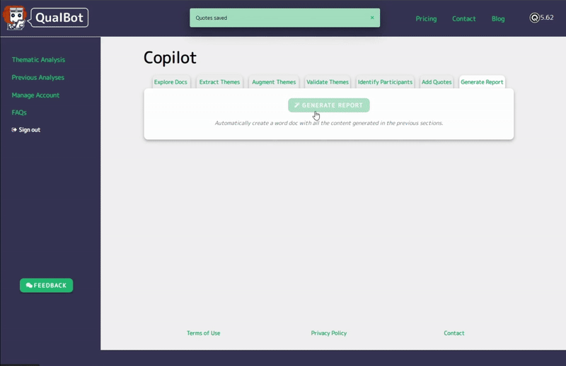 Generate Report Interface