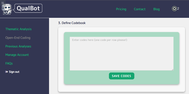 Enter your codebook interface